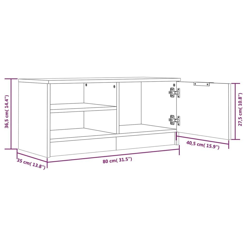 TV skapis, balts, 80x35x36,5cm, apstrādāts koks цена и информация | TV galdiņi | 220.lv