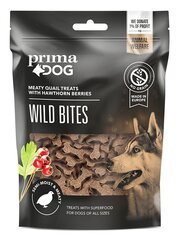 Gardums suņiem - Paipalas gaļa ar vilkābeles ogām, Primadog Wild Bites Quail with Hawthorn Berries, 150 g cena un informācija | Gardumi suņiem | 220.lv