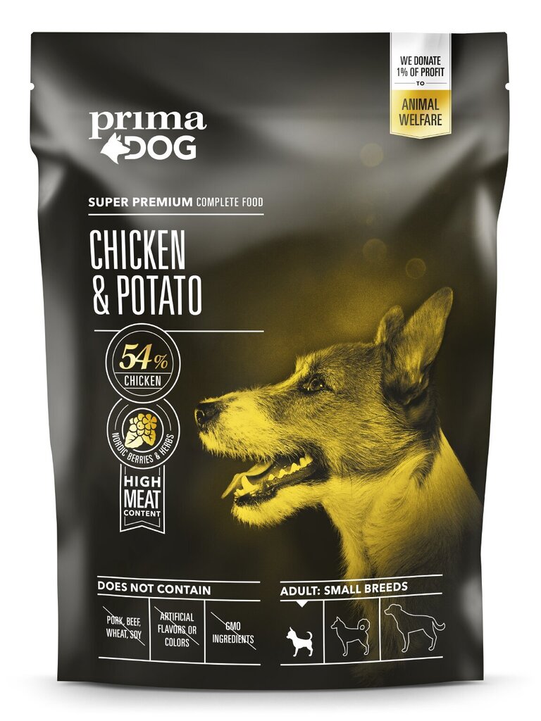 Prima Dog sausā barība pieaugušiem mazo šķirņu suņiem ar vistu un kartupeļiem, 1,5kg cena un informācija | Sausā barība suņiem | 220.lv