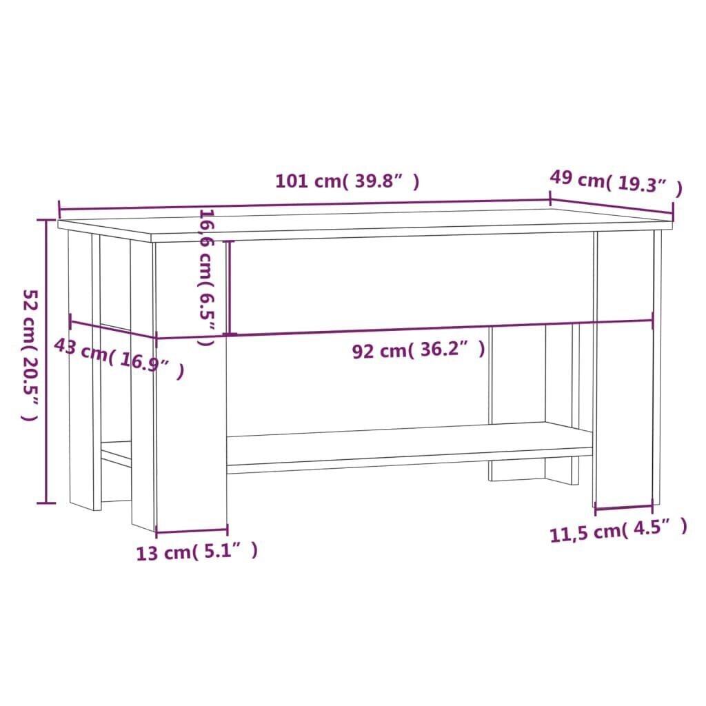 Kafijas galdiņš, sonoma ozola, 101x49x52cm, apstrādāta koksne cena un informācija | Žurnālgaldiņi | 220.lv