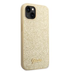 Guess PC/TPU Glitter Flakes Metal Logo Case for iPhone 14 Gold cena un informācija | Telefonu vāciņi, maciņi | 220.lv