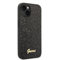 Guess PC/TPU Glitter Flakes Metal Logo Case for iPhone 14 Black cena un informācija | Telefonu vāciņi, maciņi | 220.lv