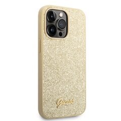 Guess PC/TPU Glitter Flakes Metal Logo Case for iPhone 14 Pro Gold cena un informācija | Telefonu vāciņi, maciņi | 220.lv