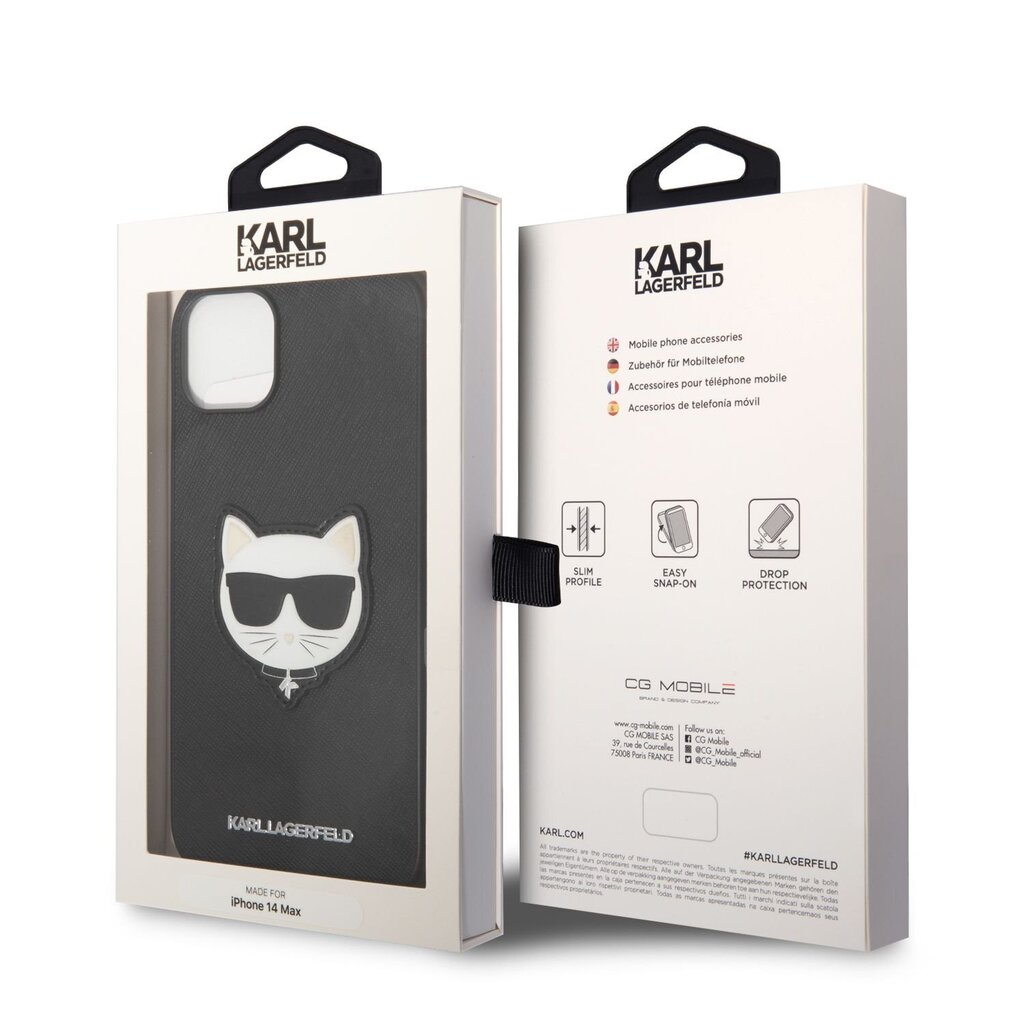 Karl Lagerfeld PU Saffiano Choupette Head Case for iPhone 14 Plus Black cena un informācija | Telefonu vāciņi, maciņi | 220.lv