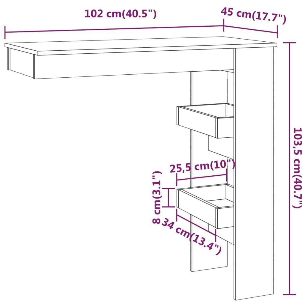 Pie sienas stiprināms bāra galds, ozols, 102x45x103,5cm, koks цена и информация | Virtuves galdi, ēdamgaldi | 220.lv