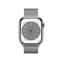 Apple Watch Series 8 GPS + Cellular 45мм Silver Stainless Steel Case ,Silver Milanese Loop MNKJ3EL/A LV-EE цена и информация | Смарт-часы (smartwatch) | 220.lv