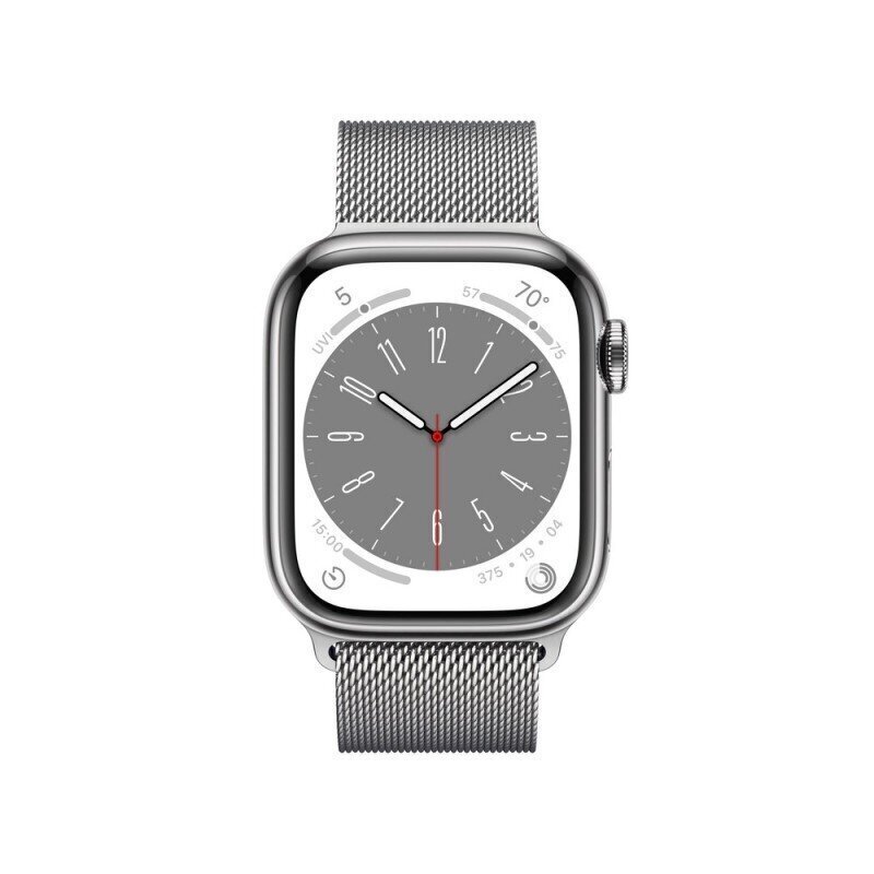 Apple Watch Series 8 GPS + Cellular 45mm Silver Stainless Steel Case ,Silver Milanese Loop MNKJ3UL/A цена и информация | Viedpulksteņi (smartwatch) | 220.lv