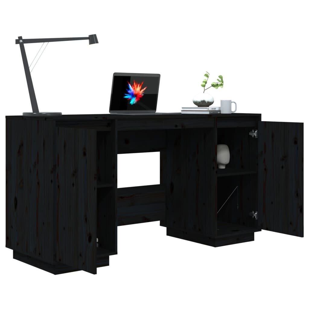 Rakstāmgalds, melns, 140x50x75 cm, priedes masīvkoks cena un informācija | Datorgaldi, rakstāmgaldi, biroja galdi | 220.lv