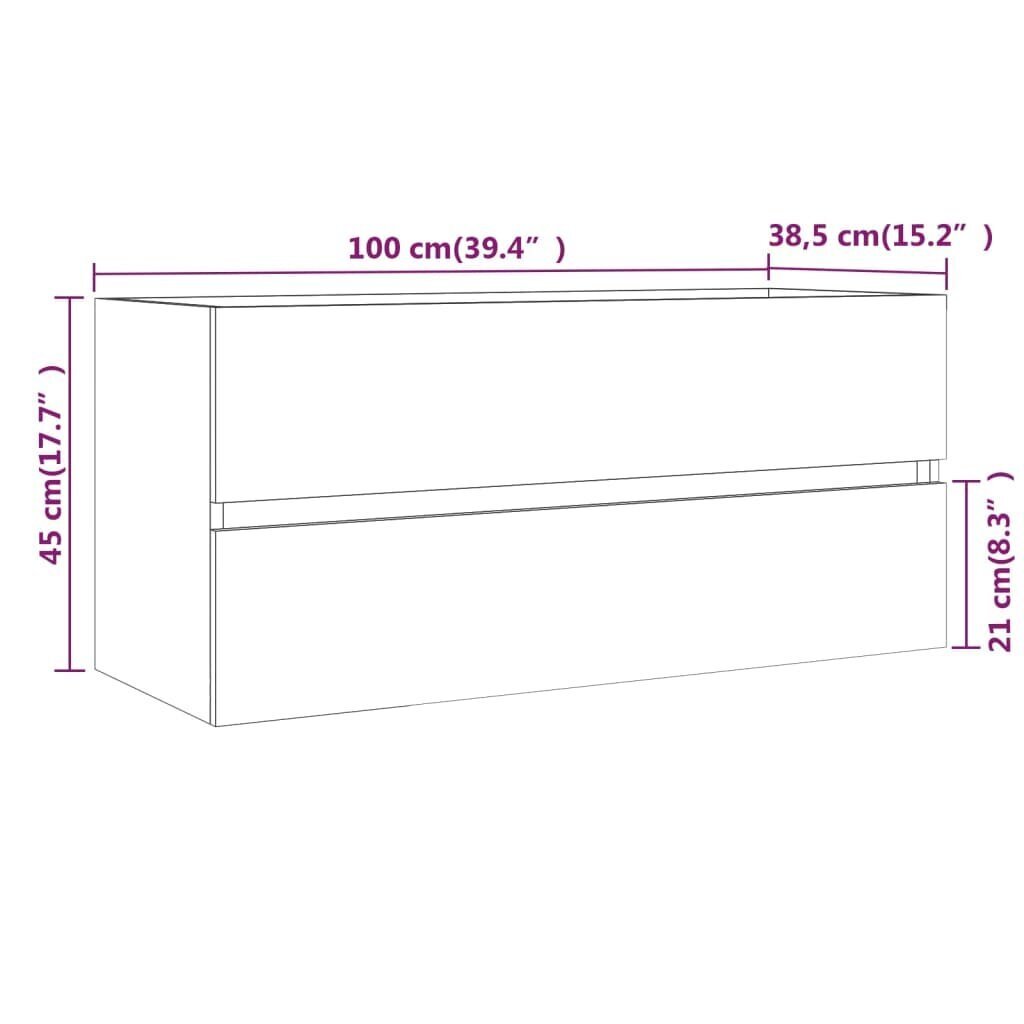 vidaXL izlietnes skapītis, pelēcīgs, 100x38,5x45 cm, inženierijas koks cena un informācija | Vannas istabas skapīši | 220.lv