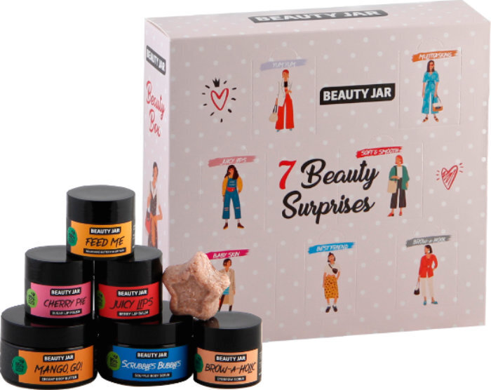 Dāvanu komplekts BEAUTY JAR 7 Beauty Surprises: skrubis lūpām, 15 ml/lūpu balzams, 15 ml/ sviests sausai ādai цена и информация | Ķermeņa skrubji | 220.lv