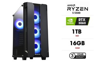 INTOP Ryzen 5 5500 16GB 1TB SSD M.2 NVME RTX3060 12GB no-OS cena un informācija | Stacionārie datori | 220.lv