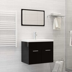 vidaXL vannasistabas mēbeļu komplekts, spīdīgi melns, skaidu plāksne cena un informācija | Vannas istabas mēbeļu komplekti | 220.lv