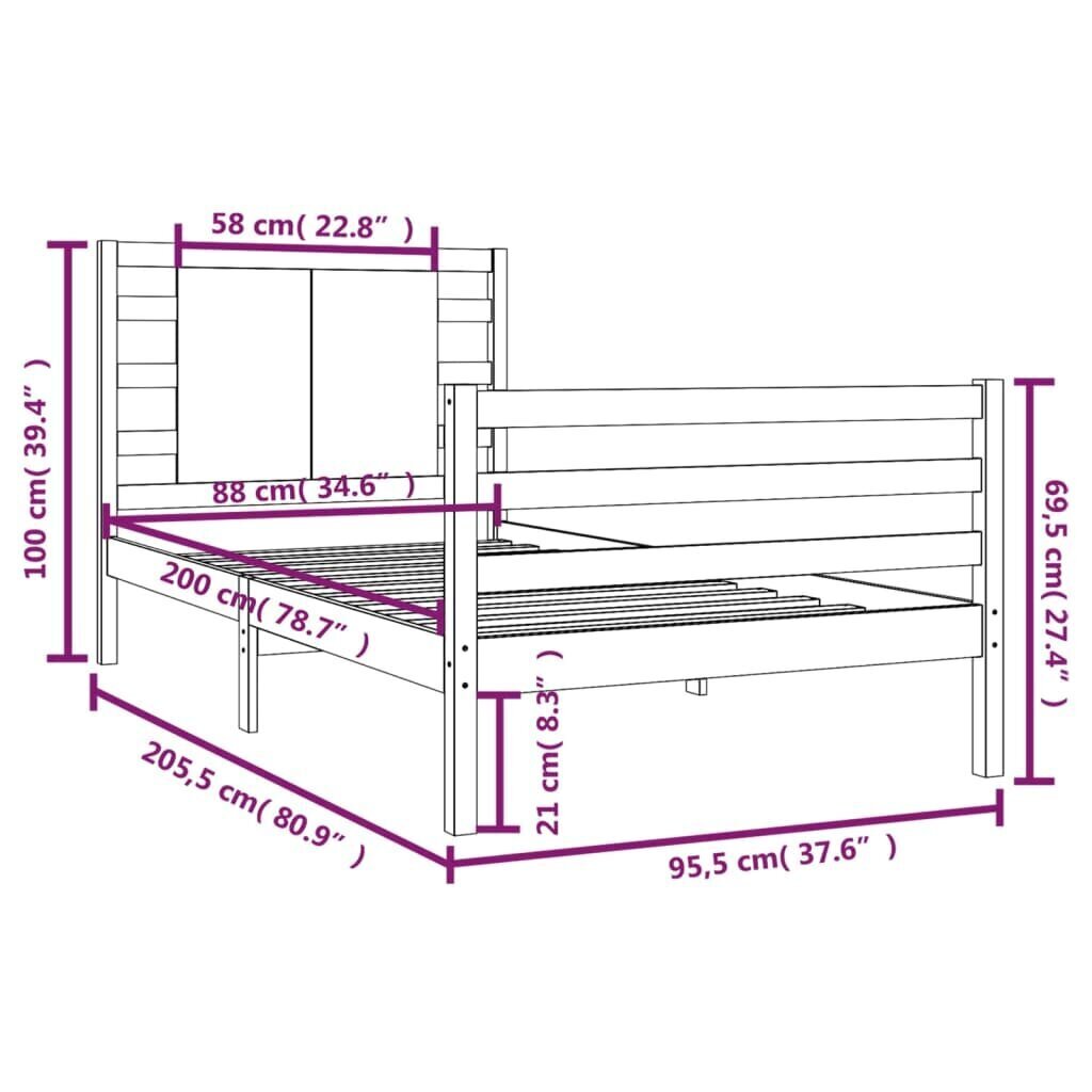 Gultas rāmis, melns, 90x200cm, priedes masīvkoks cena un informācija | Gultas | 220.lv