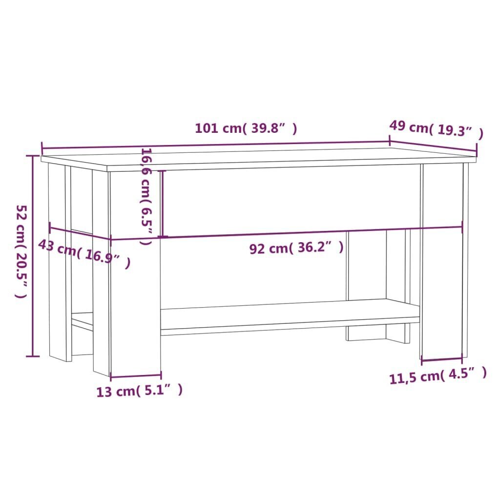 Kafijas galdiņš, brūna ozola, 101x49x52cm, apstrādāta koksne cena un informācija | Žurnālgaldiņi | 220.lv