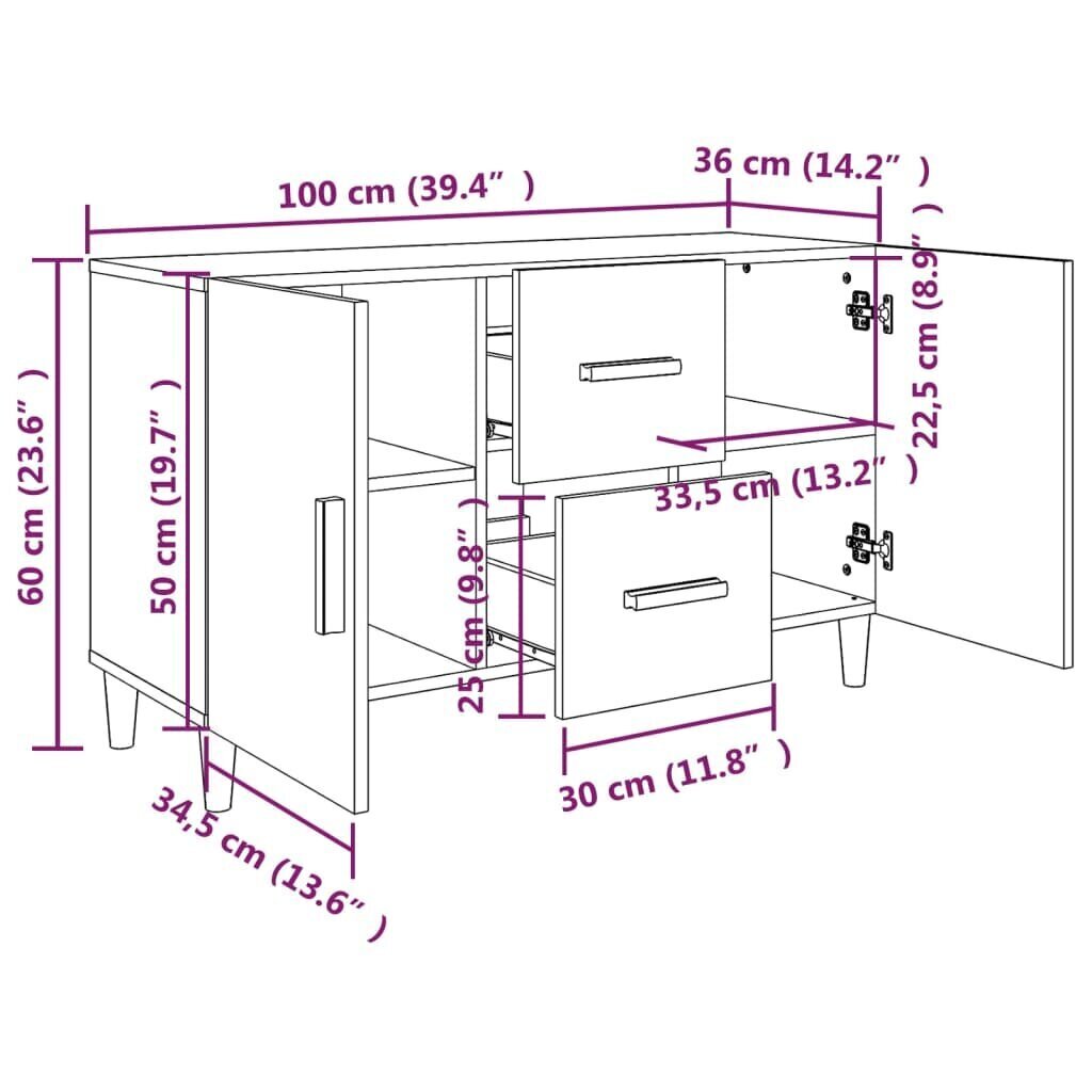 Kumode, balta, 100x36x60cm, apstrādāta koksne cena un informācija | Skapīši viesistabai | 220.lv