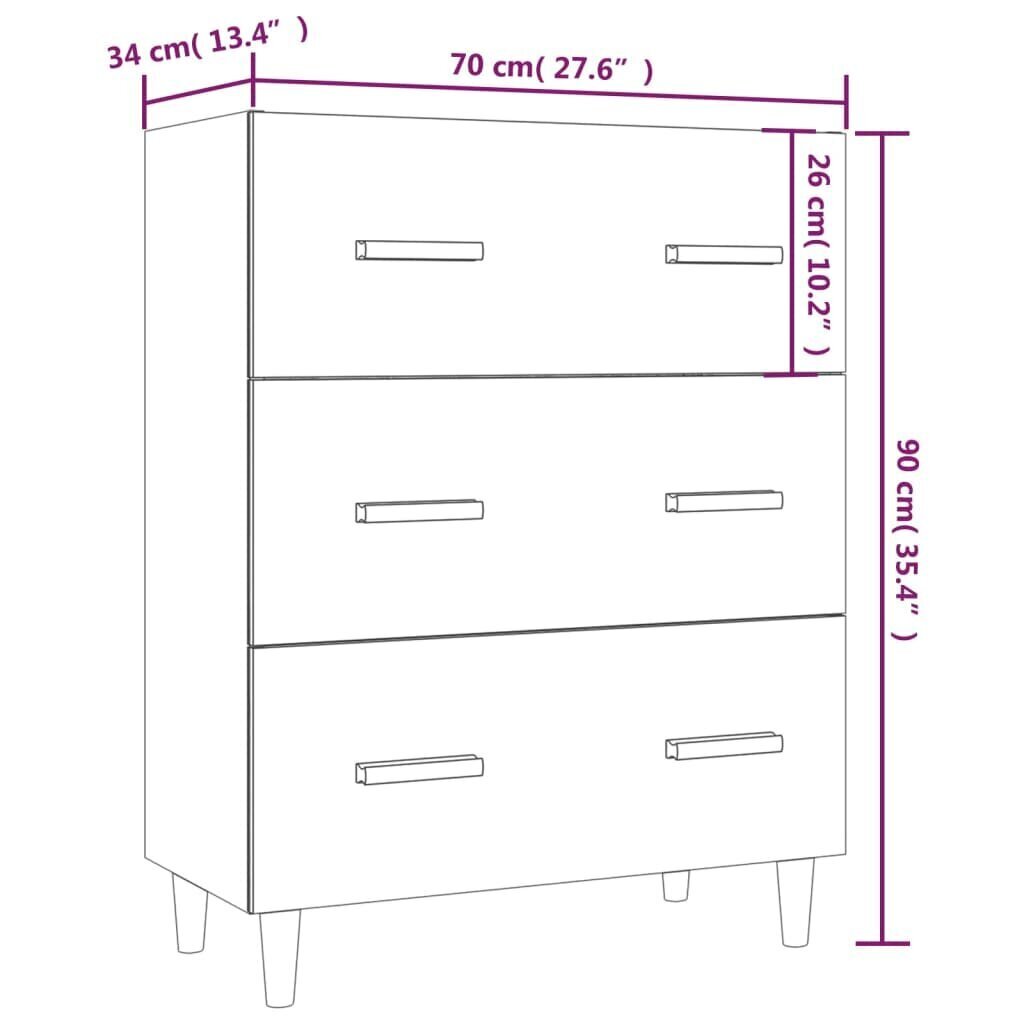 Kumode, balta, 70x34x90cm, apstrādāta koksne, spīdīgs cena un informācija | Skapīši viesistabai | 220.lv