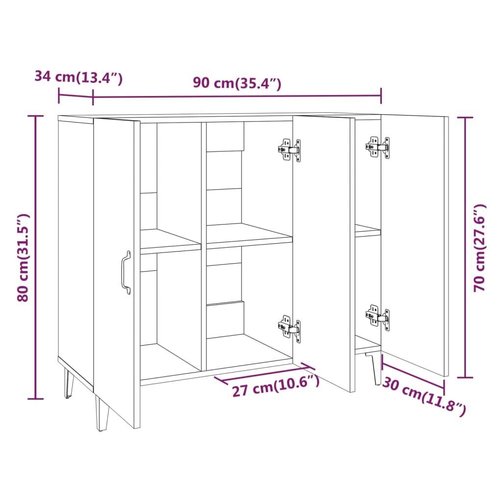 Kumode, balta, 90x34x80cm, apstrādāta koksne cena un informācija | Skapīši viesistabai | 220.lv