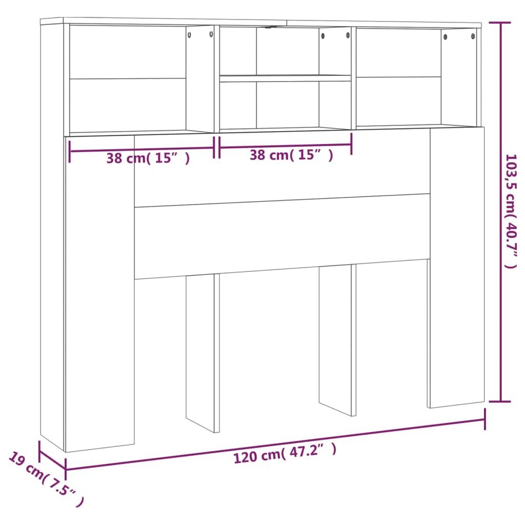 Gultas galvgalis ar plauktu, betona pelēks, 120x19x103,5 cm cena un informācija | Gultas | 220.lv