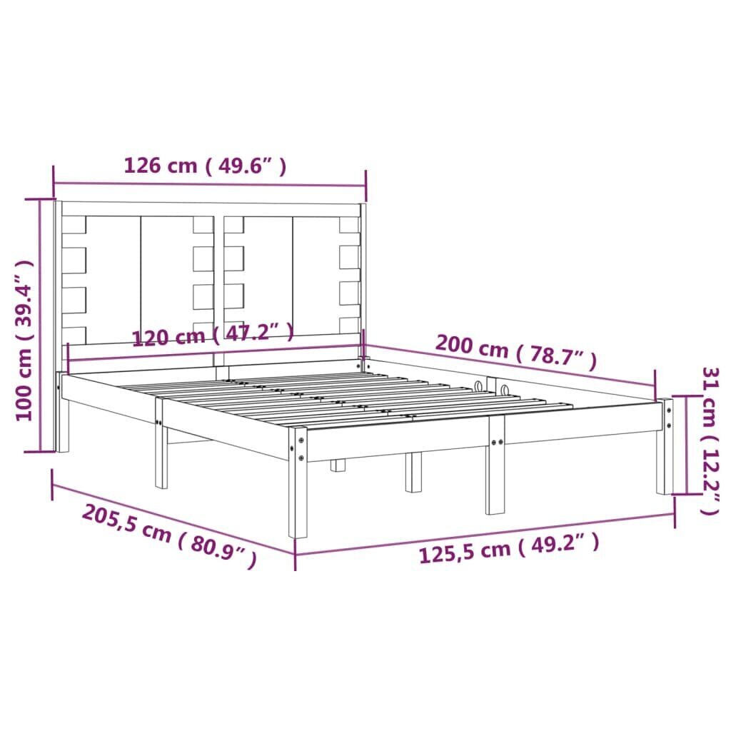 Gultas rāmis, melns, priedes masīvkoks, 120x200 cm cena un informācija | Gultas | 220.lv