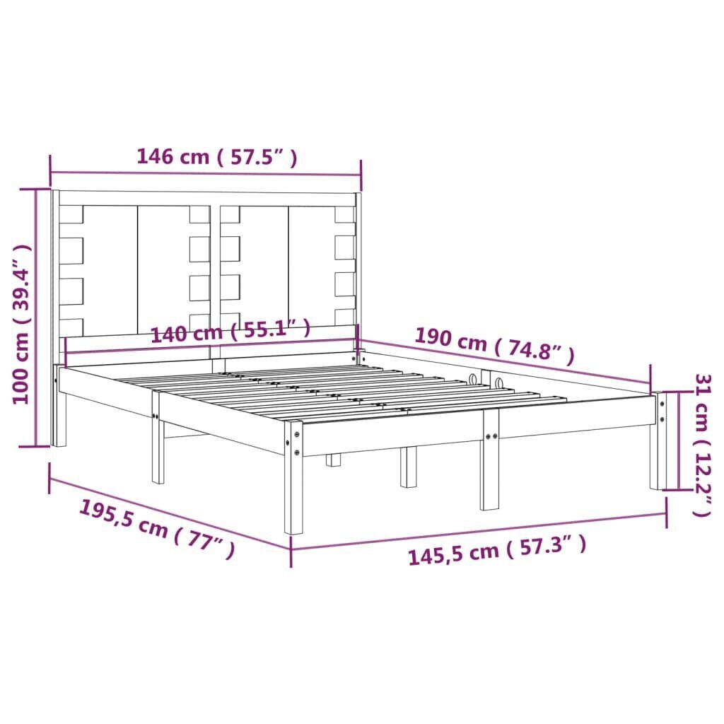 Gultas rāmis, melns, priedes masīvkoks, 140x190 cm cena un informācija | Gultas | 220.lv