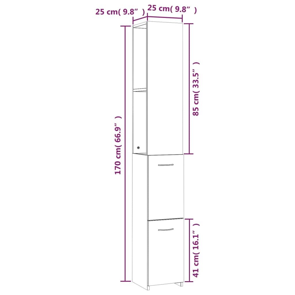 Vannas istabas skapis, brūns ozols, 25x25x170 cm, apstrādāts koks cena un informācija | Vannas istabas mēbeļu komplekti | 220.lv