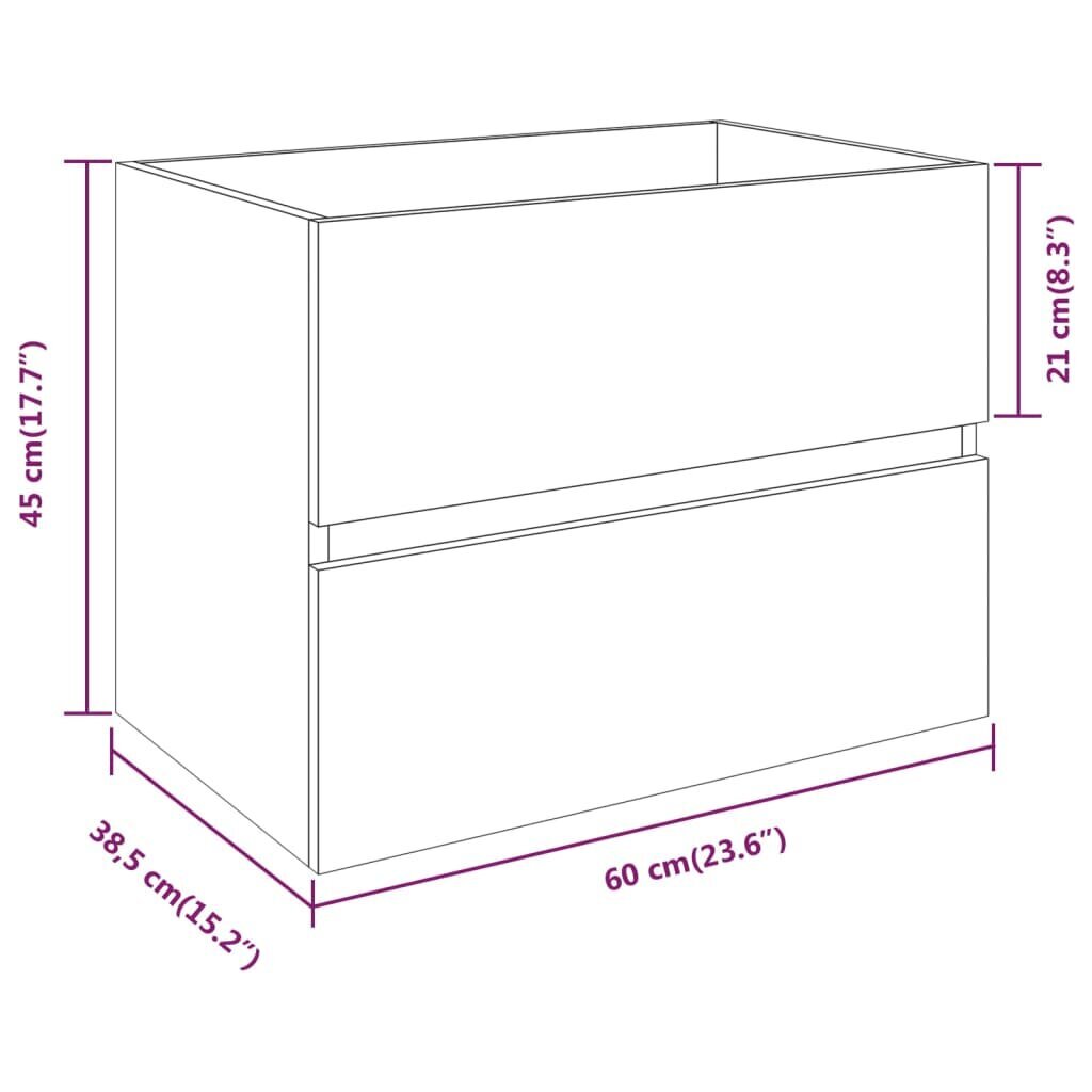 vidaXL izlietnes skapītis, ozolkoka, 60x38,5x45 cm, inženierijas koks cena un informācija | Vannas istabas skapīši | 220.lv