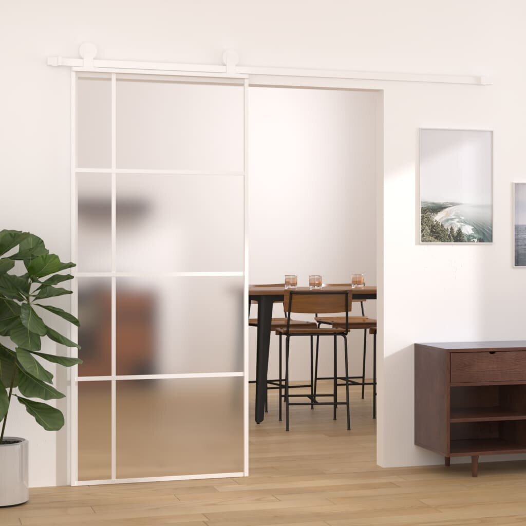 vidaXL bīdāmās durvis, 90x205 cm, matēts ESG stikls, balts alumīnijs cena un informācija | Iekšdurvis | 220.lv