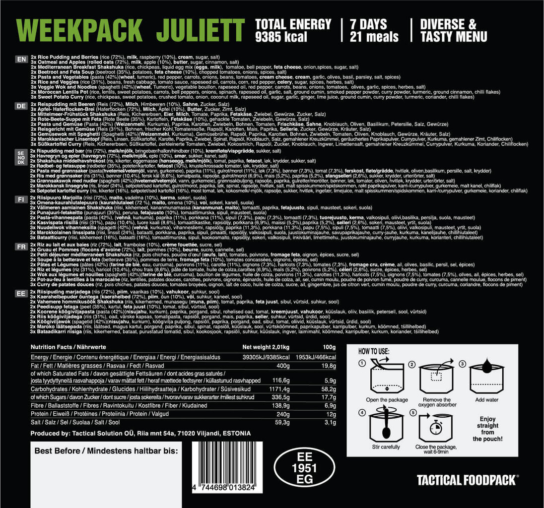 Nedēļas produktu komplekts bez gaļas Vegan WeekPack Juliett 2010g, taktiskais pārtikas iepakojums цена и информация | Gatavā kulinārija | 220.lv