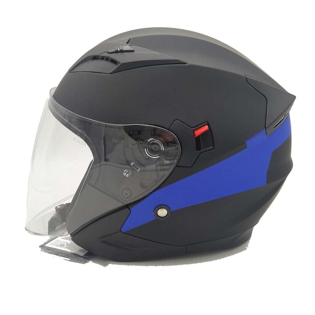 Motorollera ķivere BHR DOUBLE, melna ar zilu līniju + bezmaksas dāvana cena un informācija | Moto ķiveres | 220.lv