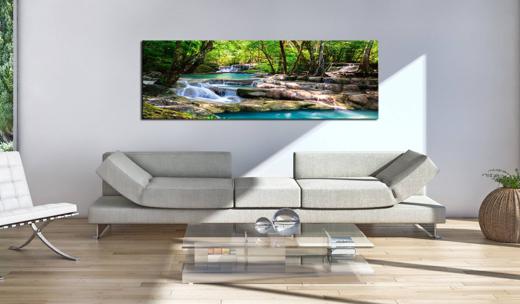 Glezna - Nature: Forest Waterfall 135x45 cm cena un informācija | Gleznas | 220.lv