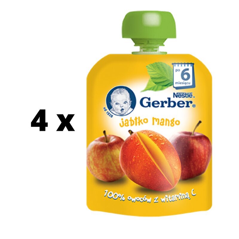 Bērnu biezenis Gerber ābolu un mango garšu maisiņā, 80g x 4 gab cena un informācija | Biezeņi | 220.lv