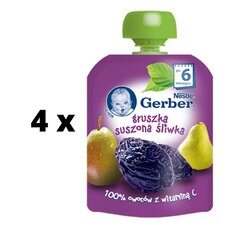 Bērnu biezenis Gerber maisiņā ar bumbieriem un plūmēm, 80g x 4gab. cena un informācija | Biezeņi | 220.lv