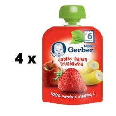 Детский десертный набор Gerber с яблоками, бананами и клубникой 80 г x 4 шт цена и информация | Пюре | 220.lv