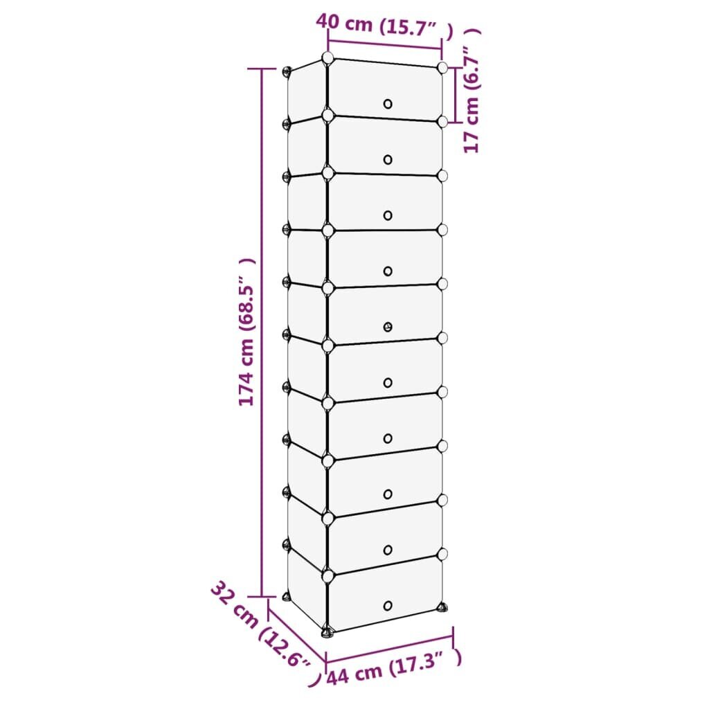 vidaXL apavu plaukts, melns, 44x32x174 cm, plastmasa cena un informācija | Apavu skapji, apavu plaukti, priekšnama soliņi | 220.lv