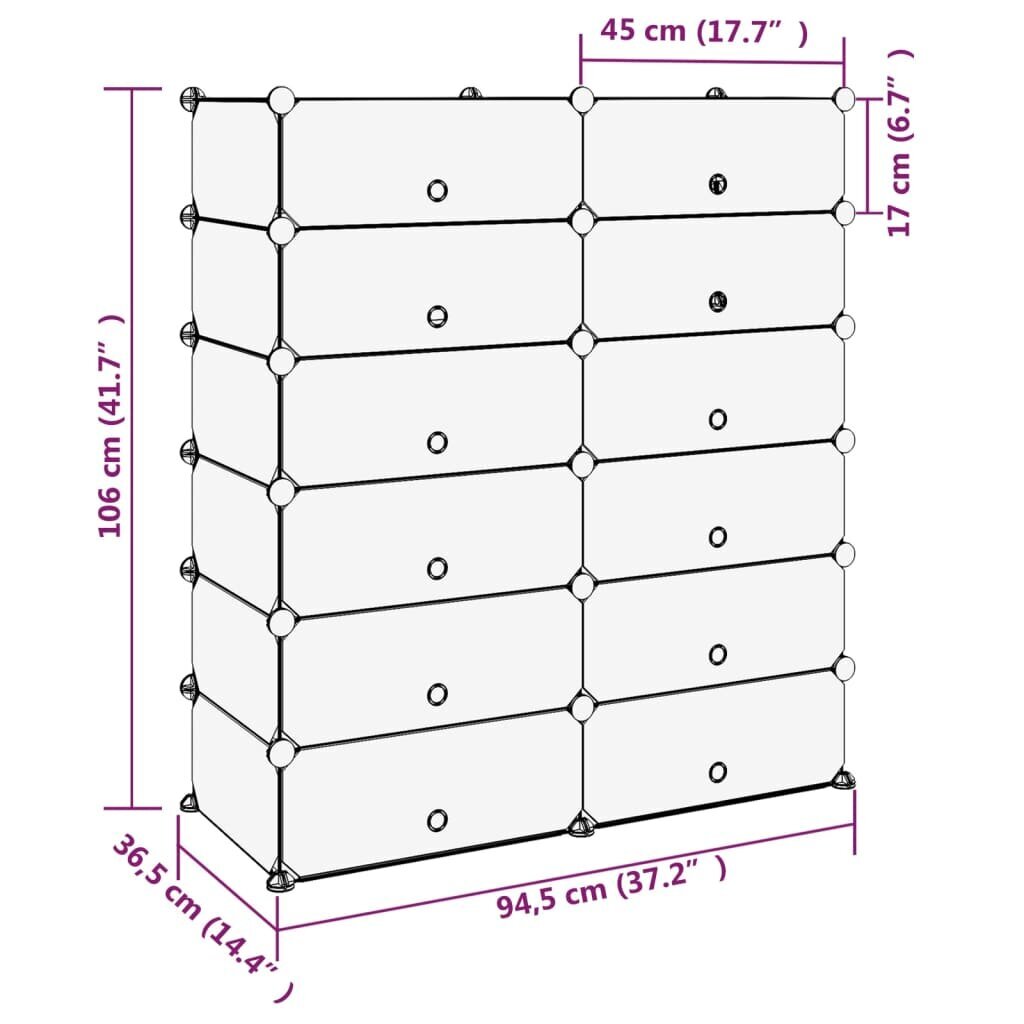 vidaXL apavu plaukts, caurspīdīgs, 94,5x36,5x106 cm, plastmasa цена и информация | Apavu skapji, apavu plaukti, priekšnama soliņi | 220.lv