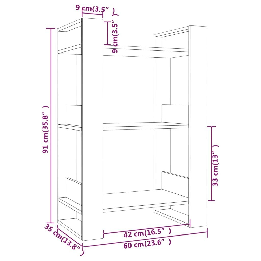 Grāmatu skapis/telpas dalītājs, brūns, 60x35x91cm, koka cena un informācija | Plaukti | 220.lv