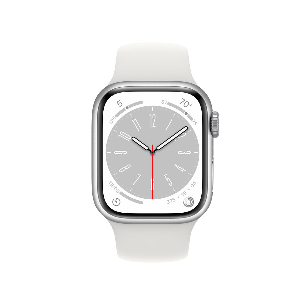 Apple Watch Series 8 GPS 45mm Silver Aluminium Case ,White Sport Band - MP6N3EL/A LV-EE cena un informācija | Viedpulksteņi (smartwatch) | 220.lv