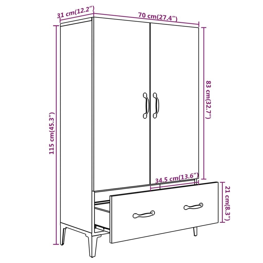 Kumode, brūns ozols, 70x31x115cm, apstrādāts koks cena un informācija | Skapīši viesistabai | 220.lv