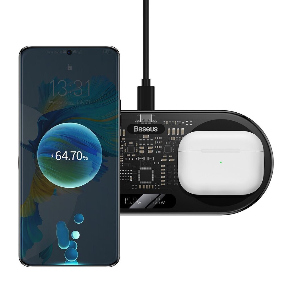 Baseus Digital LED Display dual wireless charger with digital display 20W black (WXSX010101) cena un informācija | Lādētāji un adapteri | 220.lv