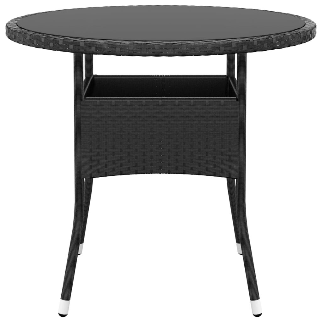 vidaXL dārza galds, Ø80x75 cm, melns, rūdīts stikls, PE rotangpalma cena un informācija | Dārza galdi | 220.lv