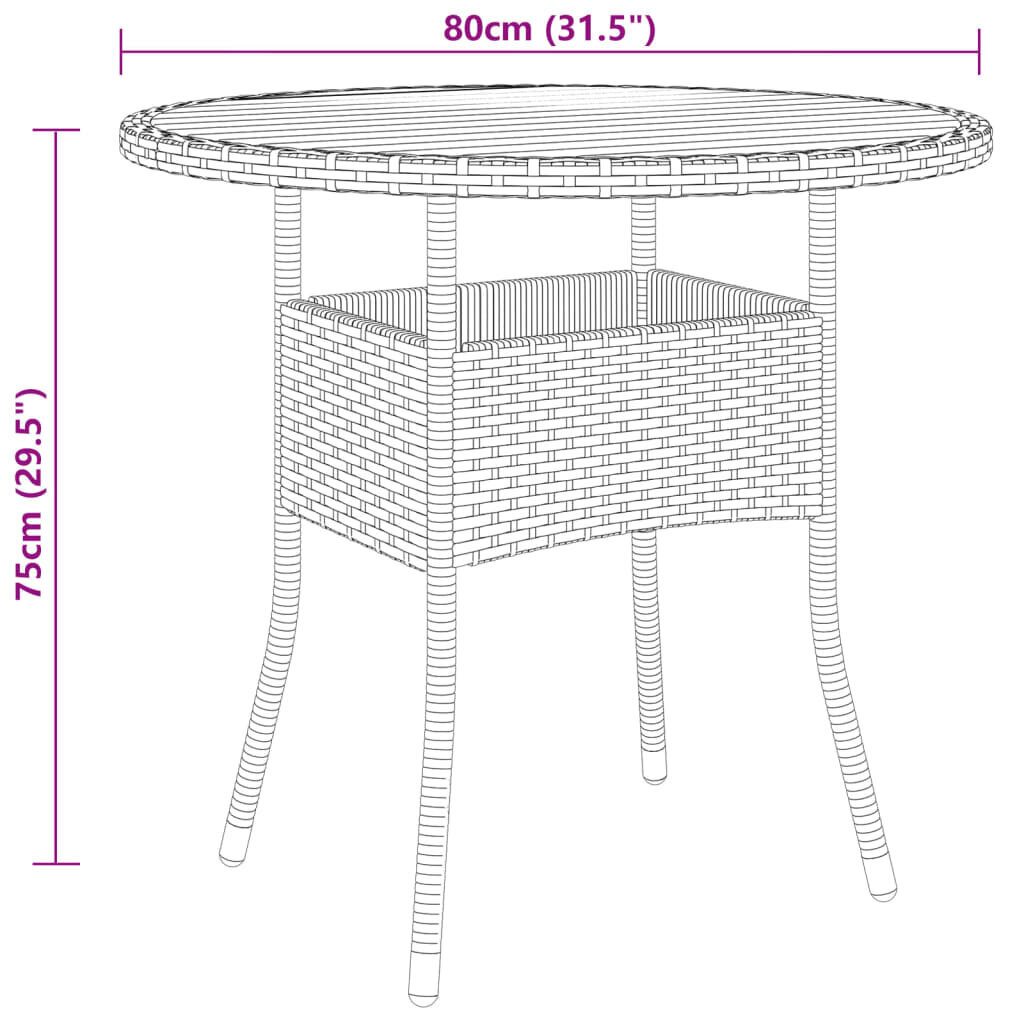 vidaXL dārza galds, Ø80x75 cm, akācijas koks, melna PE rotangpalma cena un informācija | Dārza galdi | 220.lv