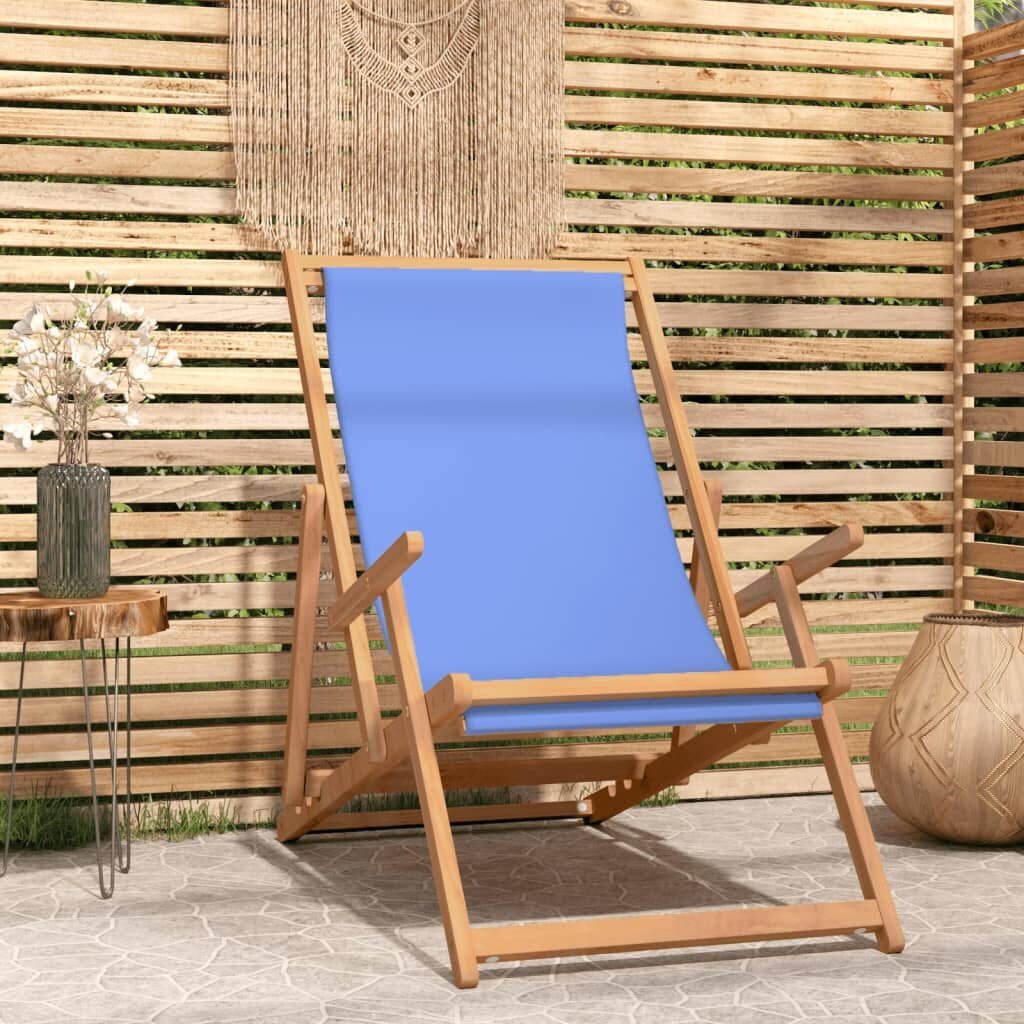 vidaXL saliekams pludmales krēsls, masīvs tīkkoks, zils cena un informācija | Dārza krēsli | 220.lv