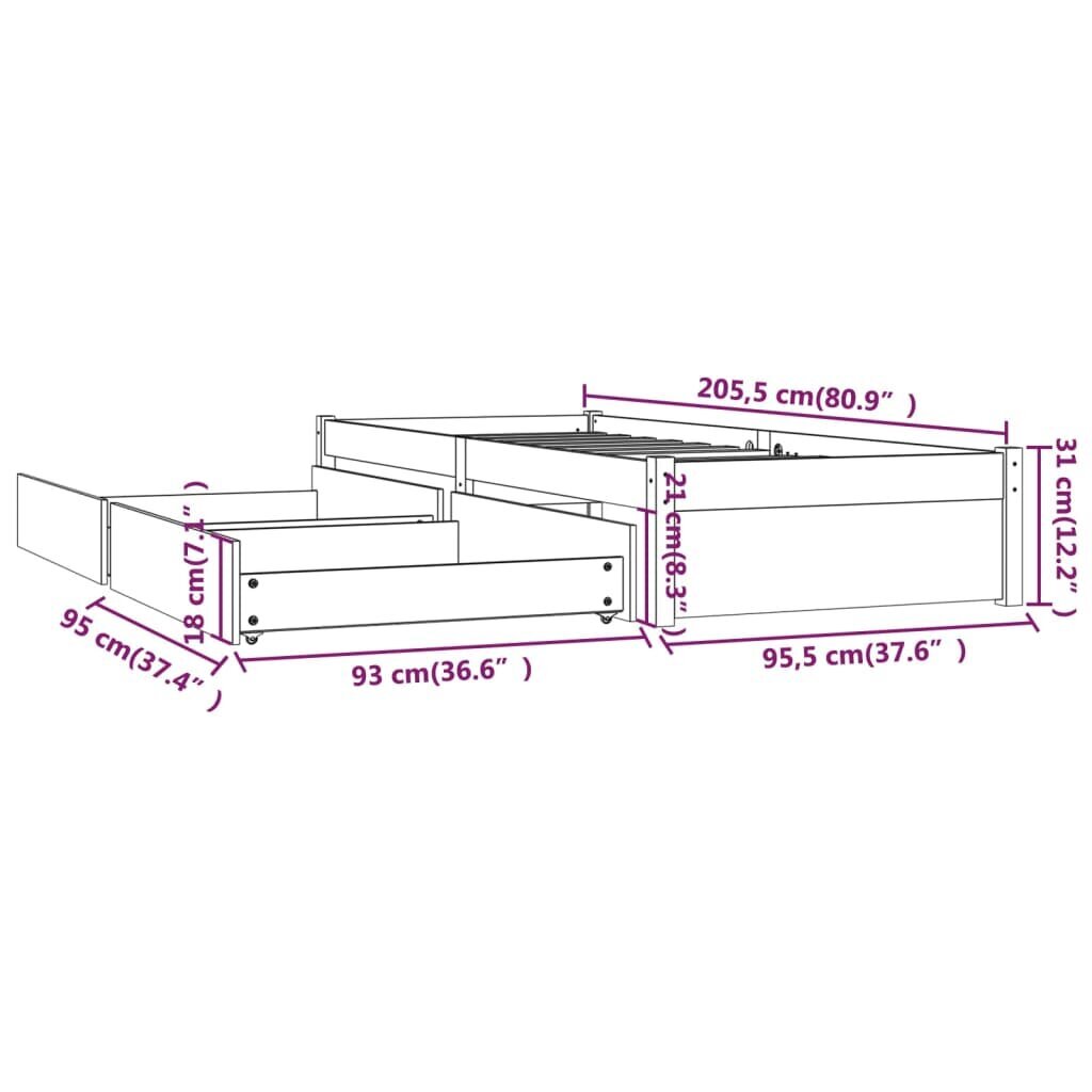 Gultas ramis ar atvilktnēm, 90x200cm цена и информация | Gultas | 220.lv