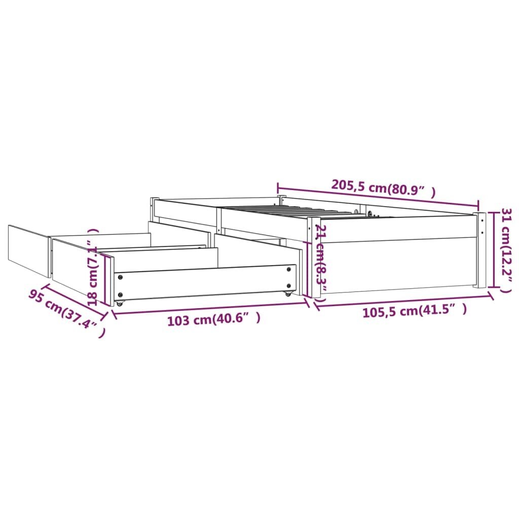 Gultas ramis ar atvilktnēm, 100x200cm цена и информация | Gultas | 220.lv