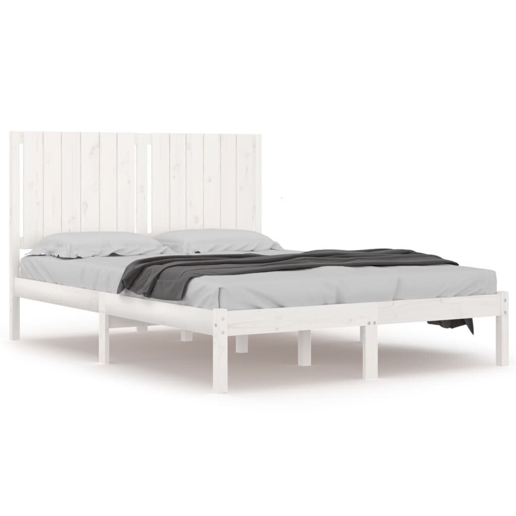 vidaXL gultas rāmis, balts, priedes masīvkoks, 140x190 cm cena un informācija | Gultas | 220.lv