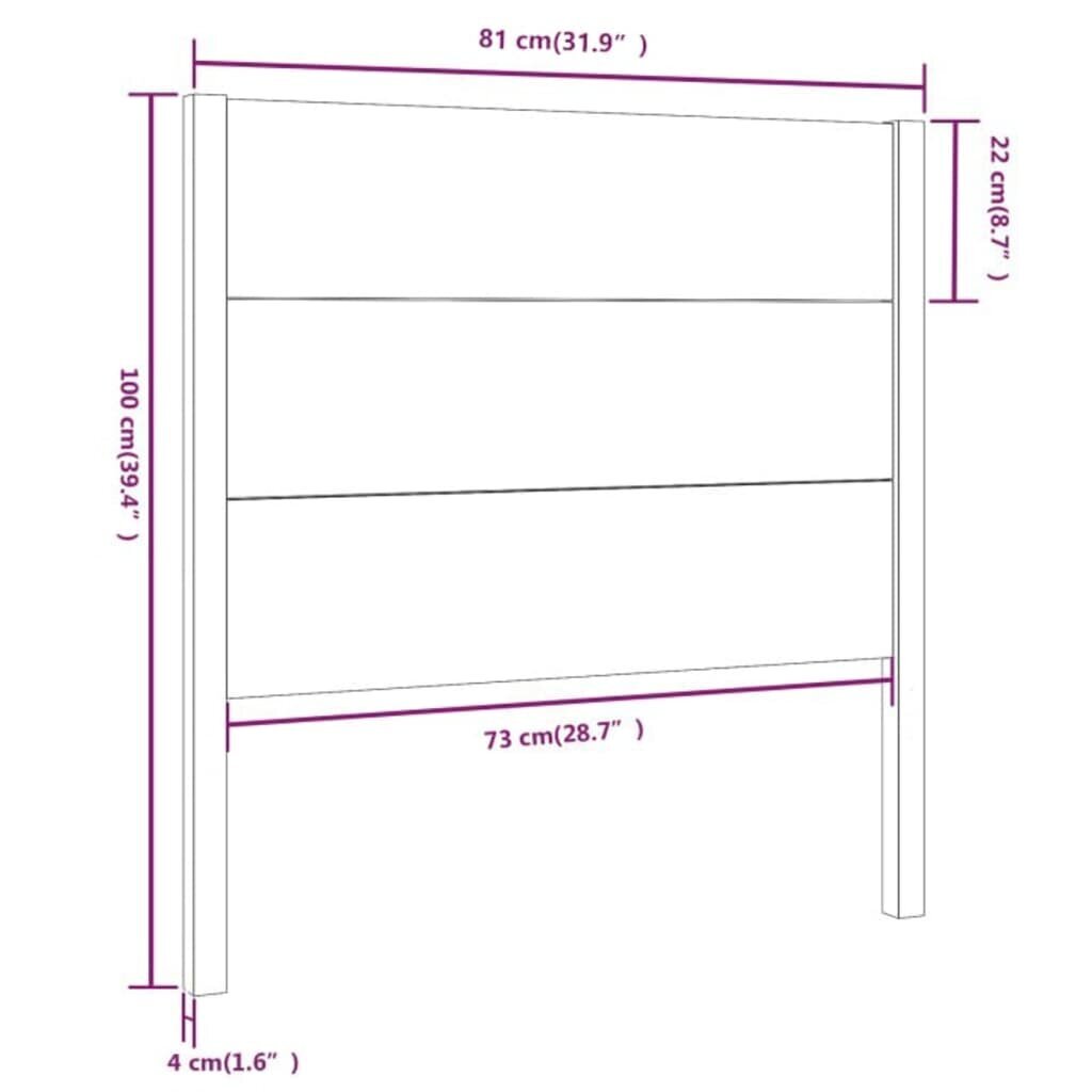 vidaXL galvgalis, pelēks, 81x4x100 cm, priedes masīvkoks cena un informācija | Gultas | 220.lv