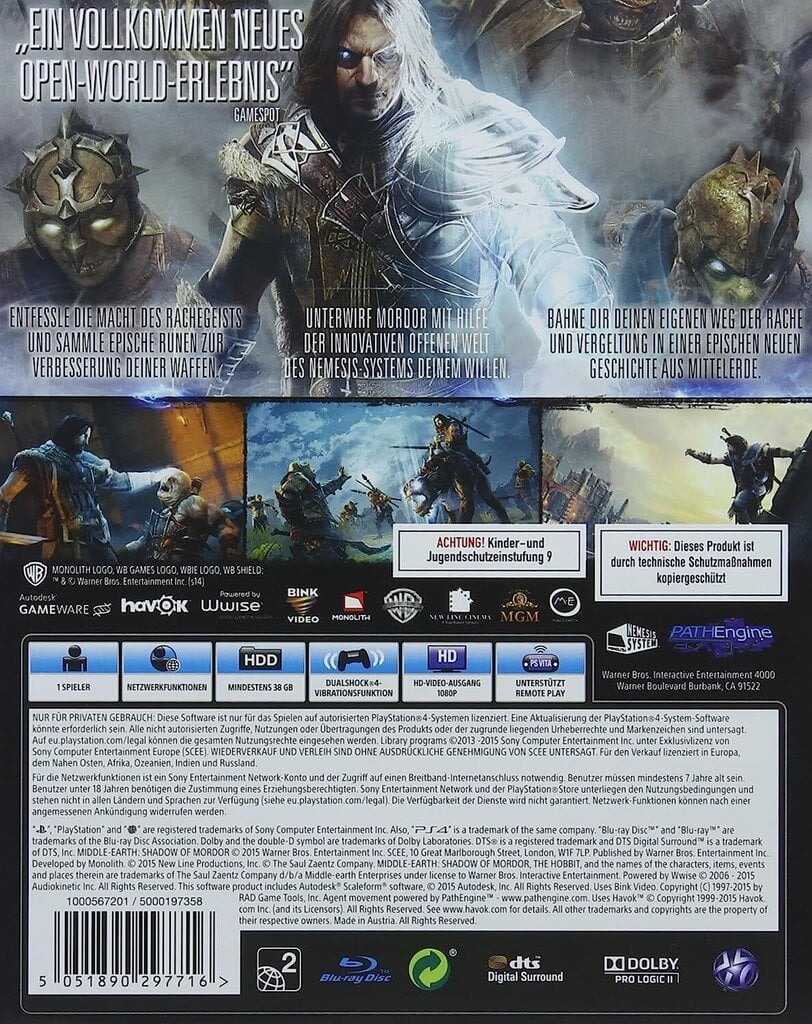 Spēle Vidējā -Zeme: Mordors Shadow - Gada spēles izdevums - [PlayStation 4] cena un informācija | Datorspēles | 220.lv