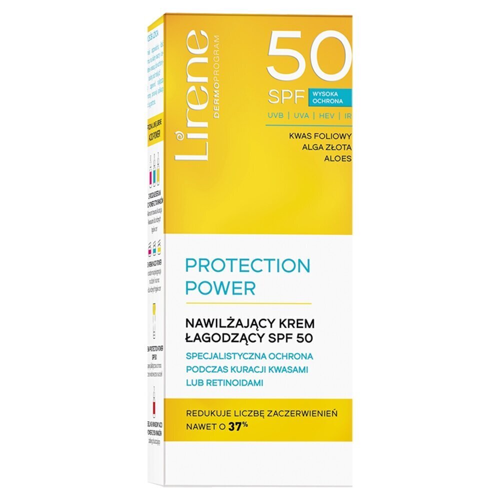 Mitrinošs, nomierinošs krēms Lirene Protection Power SPF50, 50 ml cena un informācija | Sauļošanās krēmi | 220.lv