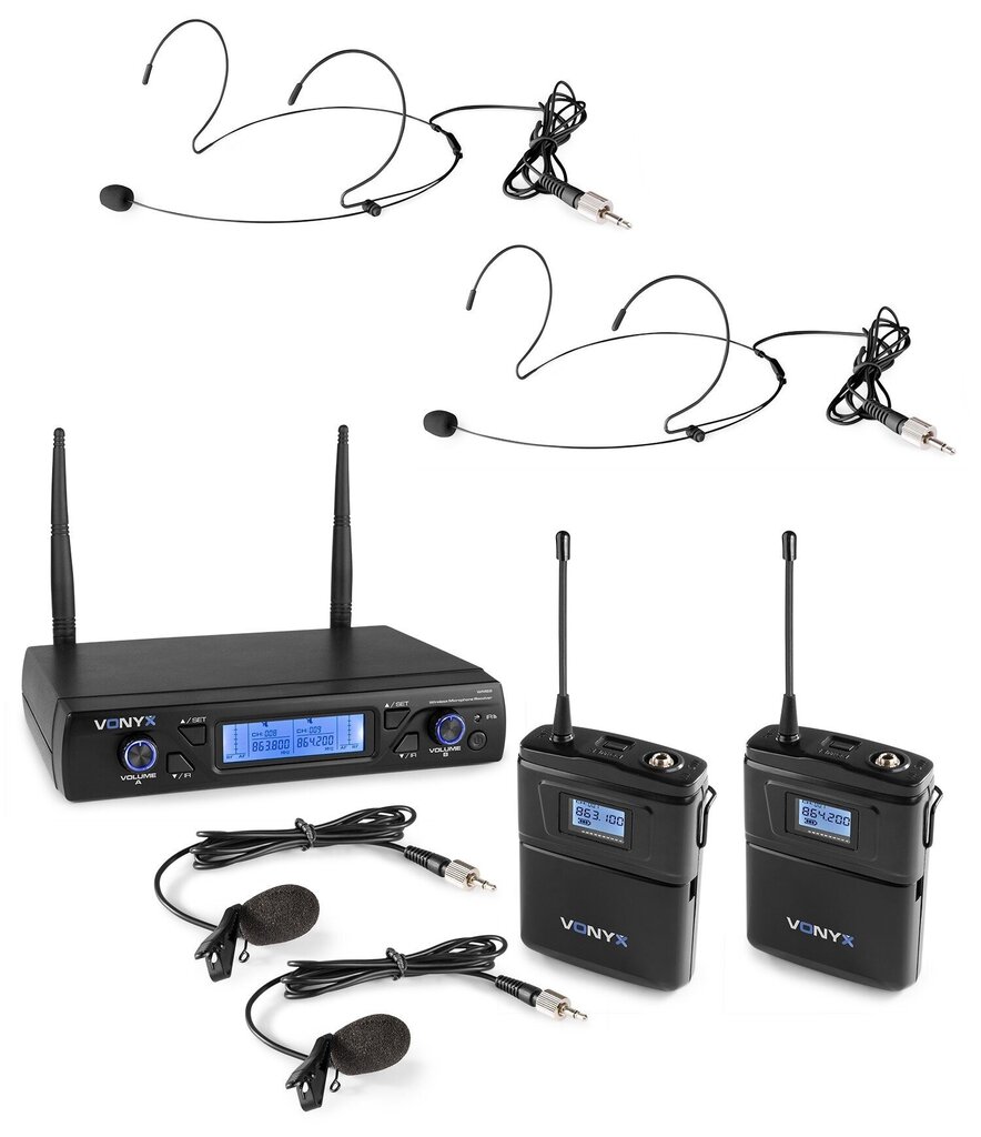VONYX WM62B UHF 16 kanālu bezvadu mikrofonu komplekts ar 2 raidītājiem cena un informācija | Mikrofoni | 220.lv