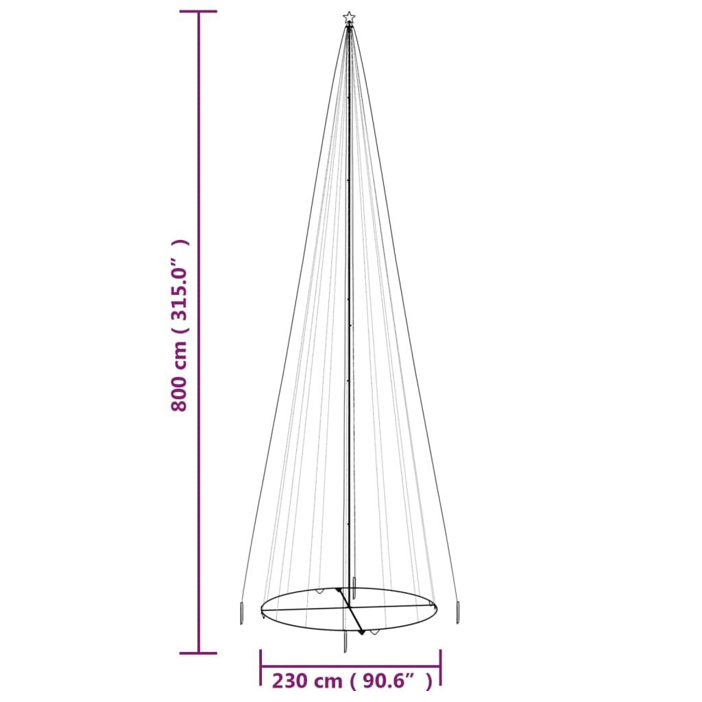 Ziemassvētku egle vidaXL, 1134 silti baltas LED lampiņas, 230x800 cm cena un informācija | Mākslīgās egles, vainagi, statīvi | 220.lv